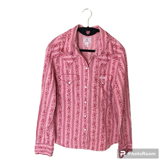 Lucky Brand Tops - 🌸 Vintage Lucky Brand Dungarees Pink Floral Button-Up 🌸